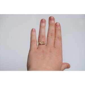 Engagement ring Size 6 Gold , 14k Solid Gold, Three Stone Wedding Ring Rough Dia
